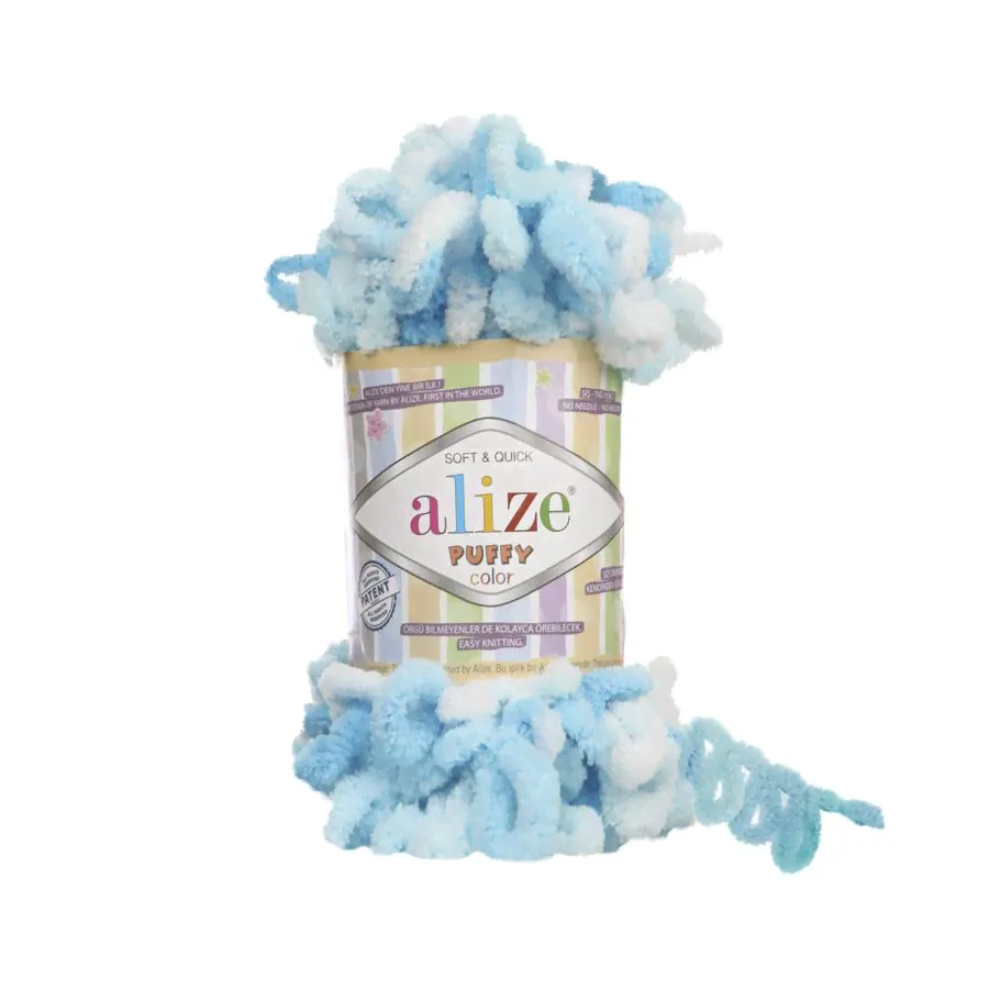 Пряжа Alize Puffy color (5924) бирюзовый меланж