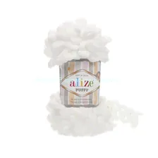 Пряжа Alize Puffy, белый 55, микрополиэстер 100%, 100 г.