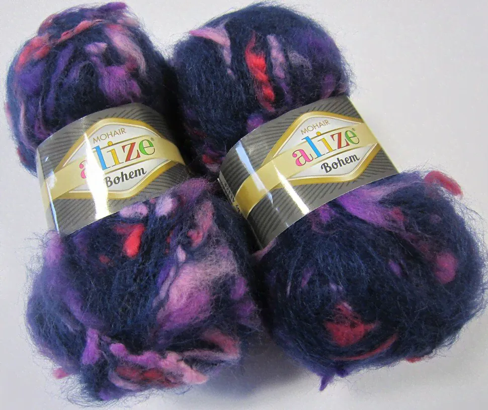 Пряжа ALIZE Mohair classic bohem / 5221 темно синий с сиреневым