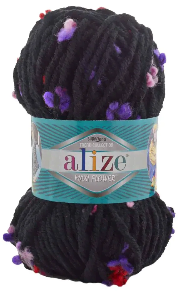 Пряжа Alize FLOWER 6218 черный/сирень