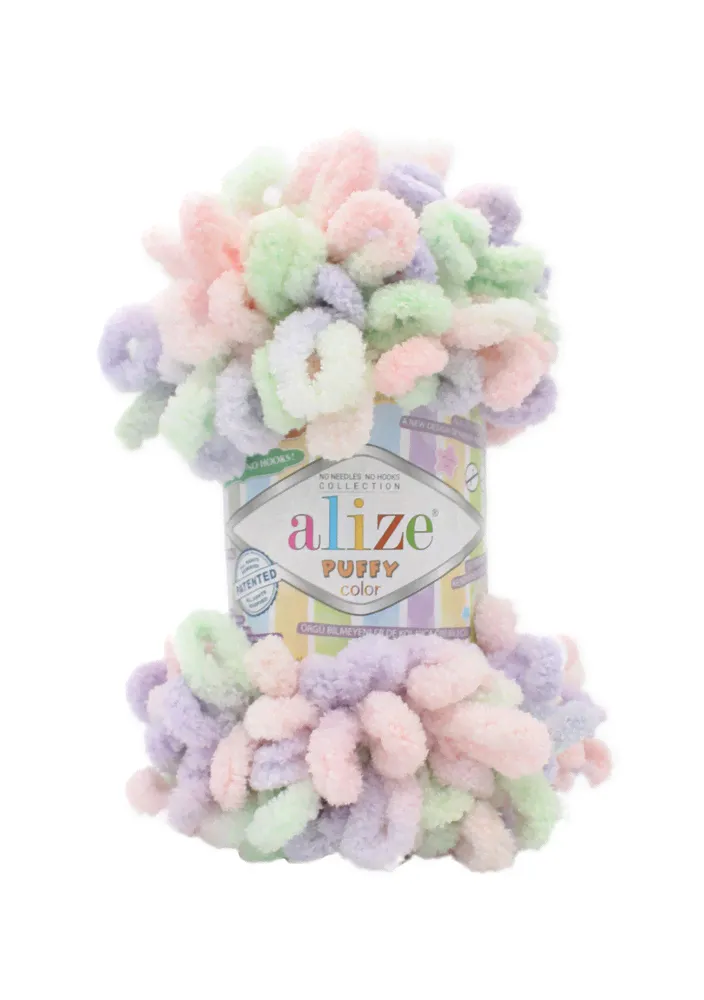 Пряжа Alize Puffy color (5938) сиренево-мятный меланж