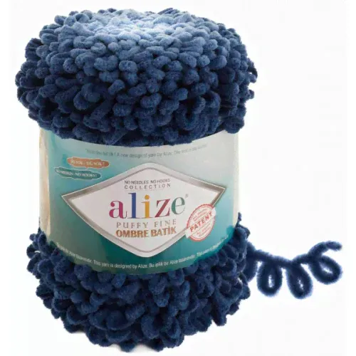 Пряжа Alize Puffy Fine Ombre Batik темный джинс 7266-0