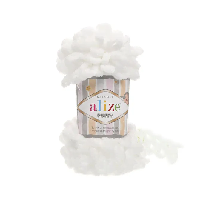Пряжа Ализе Пуффи Alize Puffy цвет №55 белый-0