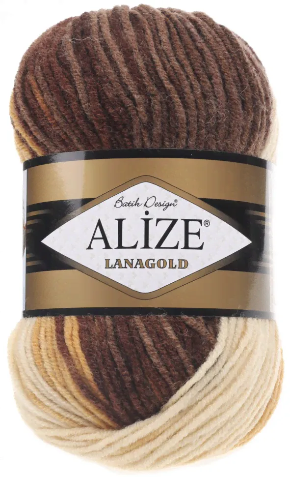 Пряжа Alize LANAGOLD BATIK 1732 коричн/беж