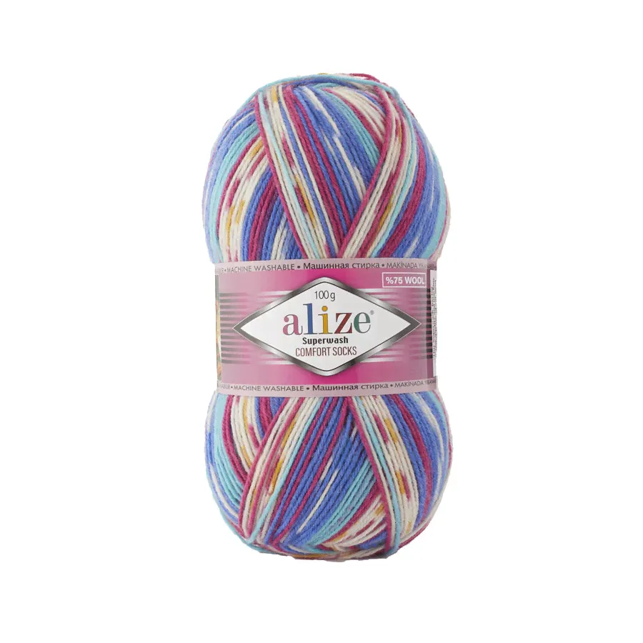 Пряжа Alize superwash comfort socks (7654) красный-синий-белый