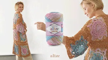 Кардиган с мотивом крючком и Alize Cotton Gold Batik